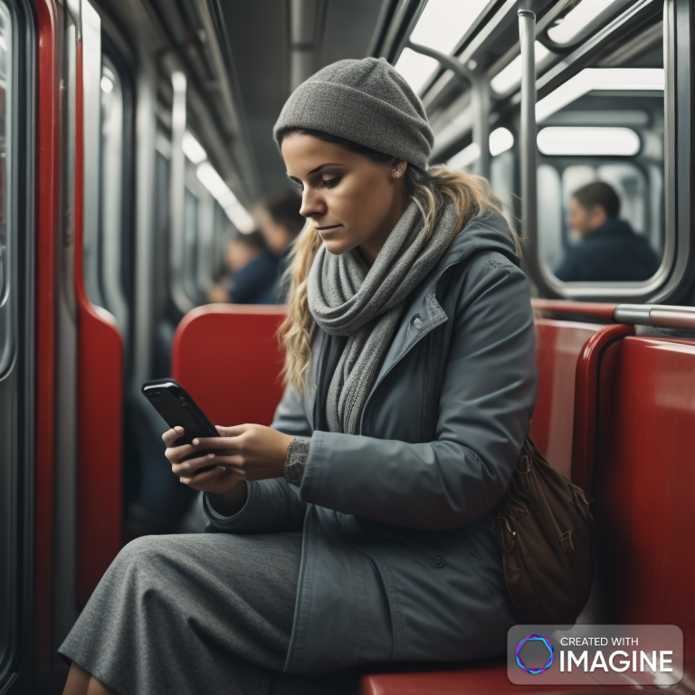 Lady on train using phone